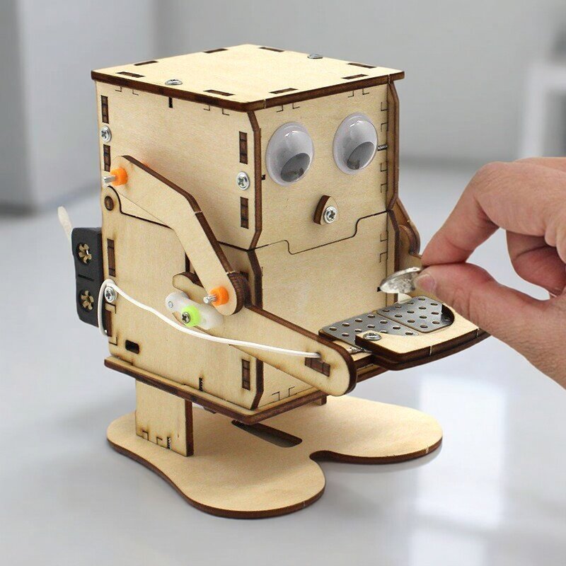 Science Project Robot - نموذج روبوت خشبي قابل للتجميع يأكل